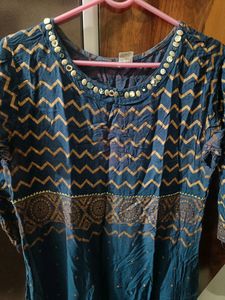 Rayon Anarkali Kurti In Rama Green Colour