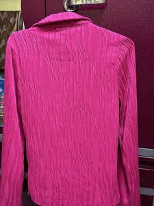 Pink Plisse Button-Down Top