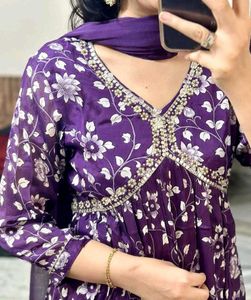 Purple Floral Anarkali Suit