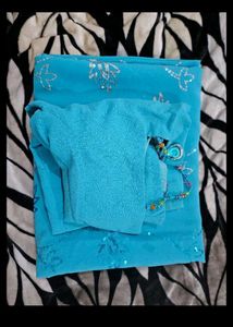 Blue Saree With Stiched Blouse