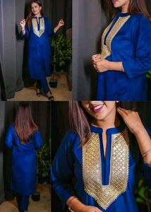 Elegant Blue Velvet Kurta Set