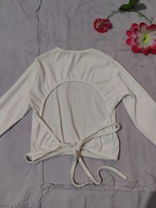 White Long Sleeve Tie Back Top(Bust-30/32)
