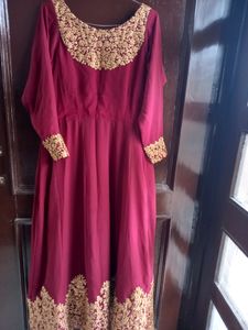 heavy design maroon suit (gown) with dupatta