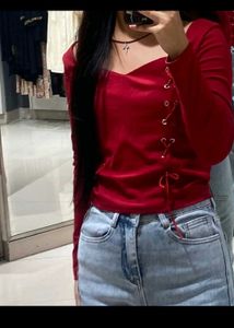 Y2k Red Long Sleeve Corset Top