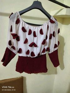Unique Burgundy &amp; White Statement Top