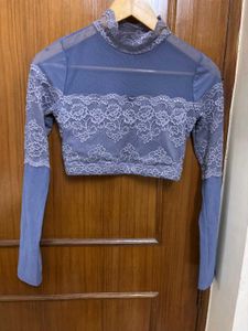 Lace Detail Mesh Top/ Blouse