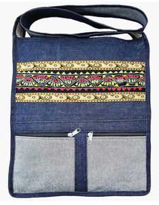 Unisex Denim Crossbody Bag with Embroidery Work