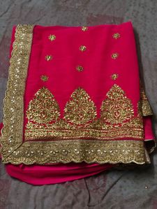 Pink Saree with Gold Embroidery