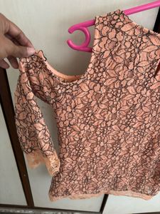 Peach Lace Cold Shoulder Top
