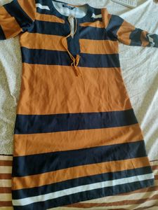 Sassafras Rustybrown And Navyblue Striped Dress, Bustsize-36