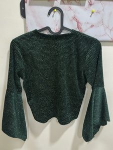 Green Shimmer Bell Sleeve Top