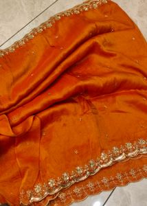 Orange Embroidered saree