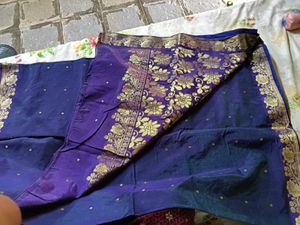 Blue Banarasi Silk Saree With Blose 36&#34;