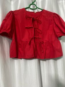 Cute Red Tie-Front Top