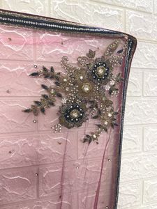 Net Embroidery And Beadwork Saree