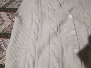 White Beige Half Sleeves Cardigan Sweater