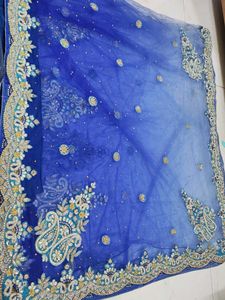 Elegant Blue Saree With Stiched  Blouse