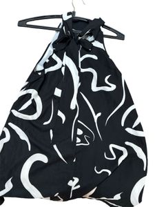 Black Halter Neck Dress With Floral White Print