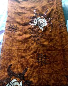 Brown Floral Sequence Saree