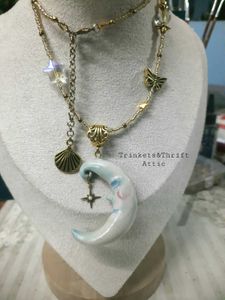 Venetian Carnival Theme Moon Charm Necklace