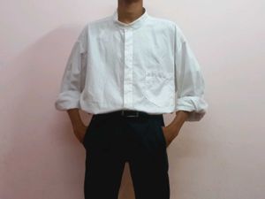 Men’s White Mandarin Collar Full Sleeve Shirt