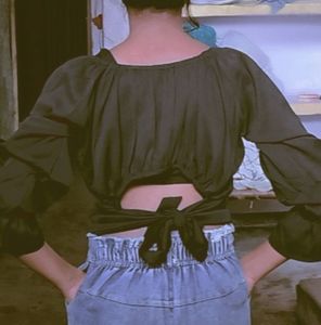 Stylish Black Back-Tie Crop Top