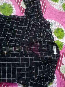 Grid Pattern Button-Down Top