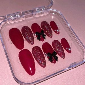 Red Glitter Press-On Nails