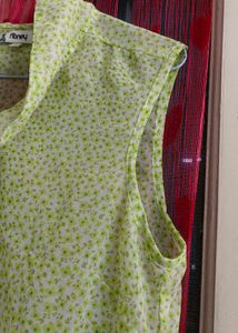 Fresh Green Floral Sleeveless Shirt