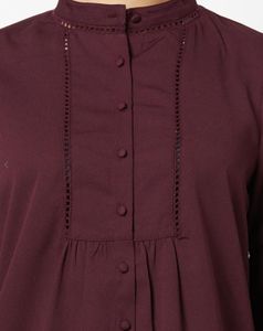 Band Collar Shirt With Ladder Lace