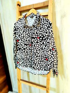 Black Printed Cotton Shirt Size-38