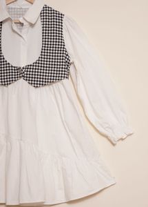 White Dress with Gingham Vest