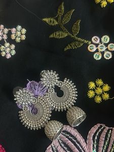 Boho Silver Jhumka Earrings