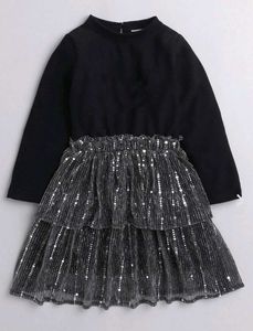 Black - Tiered Sparkle Embellishment Party Dress