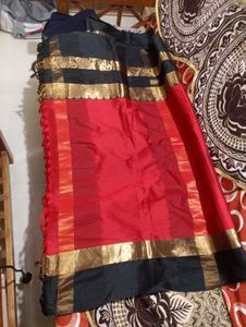 Red Black Saree With Blouse Piece