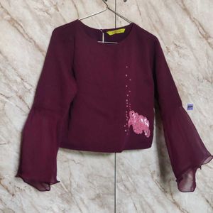 Maroon Embellished Bell Sleeve Top