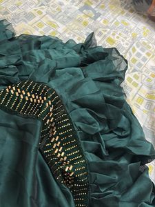 Ready To Wear Green Ruffle Saree