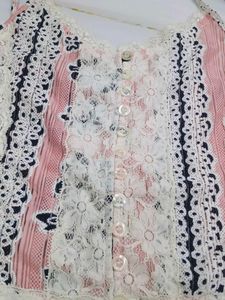 (800)Lace Trim Cami Top