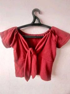 Red Crop Top with Bow Detail