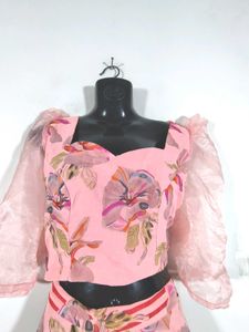 Pink Floral Print Blouse And Skirt (Women&#39;s)
