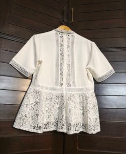 Zara Women White Floral Lace Peplum Style Top