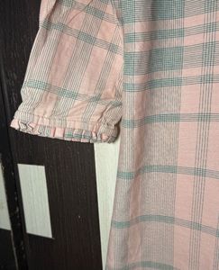 Pink Emobrordery Checked Kurta