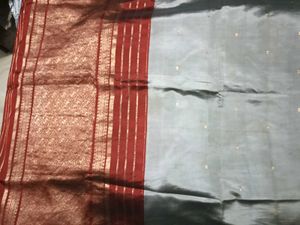 Elegant Grey color Dharmavaram Saree with RedBorde