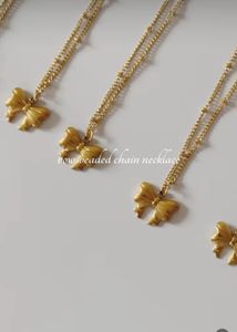 Gold Bow Beaded Chain Necklace Anti-tarnish