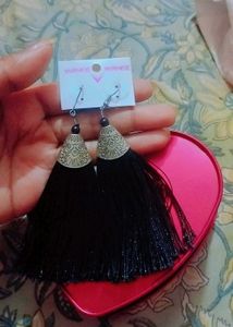 Purple And Black Tassel Earrings