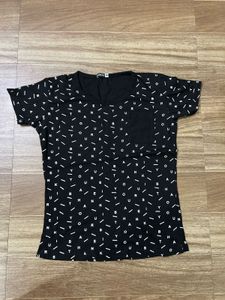 Patterned Black Pocket Tee