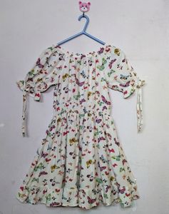 Floral printed off White girls Frock