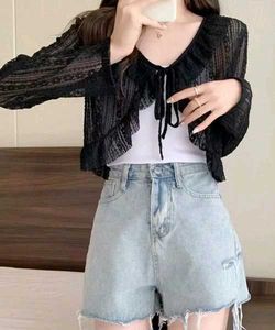 Black Lace Ruffle Cardigan