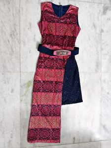New Stylish Pink & Navy Dress(FREE FLOWER CLIP)