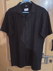 Brown Ribbed Textured Button-Down Shirt